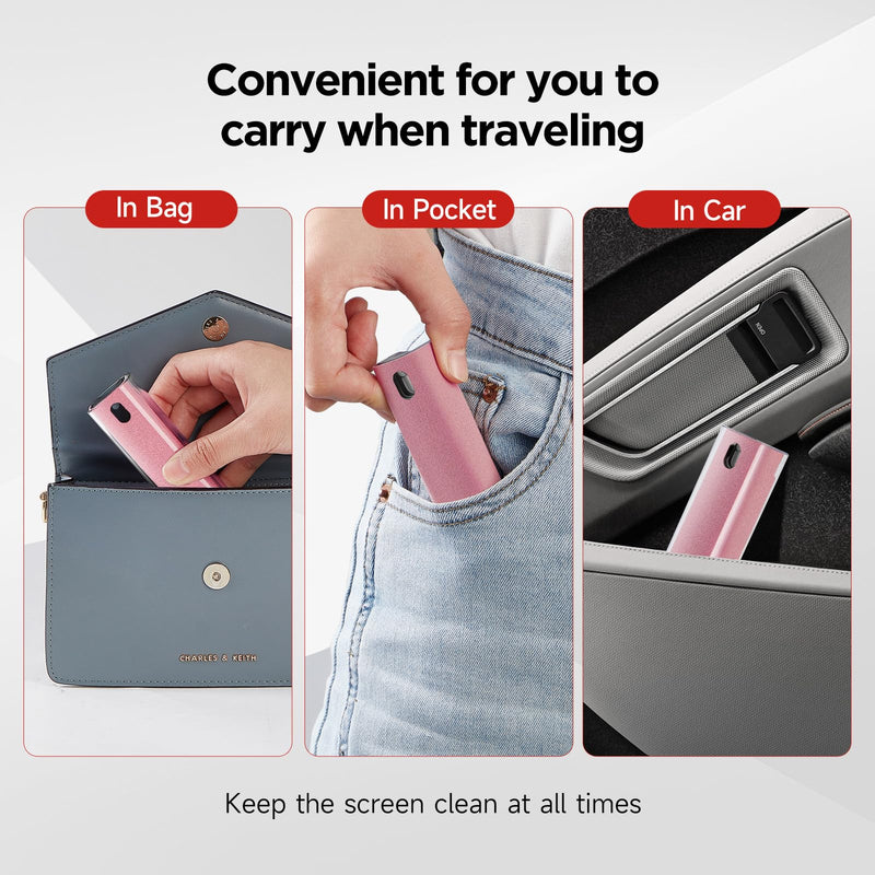 YTT Screen Cleaner, All-in-One Spray & Wipe Cleaner, with Transparent Protective Shell for All Phones, Laptop and Tablet Screens (Pink) Pink