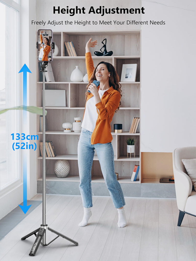 [AUSTRALIA] - Selfie Stick & Phone Tripod, All in 1 Selfie Stick Tripod with Remote, Phone Travel Tripod Stand for Video Recording, Live Streaming, Photograph, Group Photo, Vlog Compatible with All Cellphones 52in-Stainless Steel Pole 
