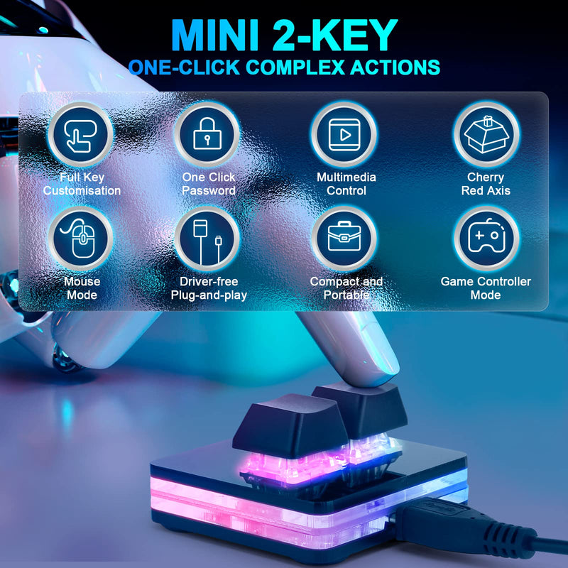 Ecarke Black 2-Key Gaming Keyboard USB Mini 2-Key Keyboard Mechanical Gaming PC Keyboards, Programming Macro with Software OSU HID Standard Keyboard(Upgrade Cherry Shaft & RGB LED)