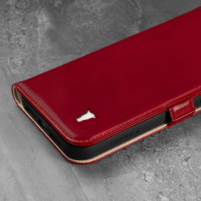 TORRO Case Compatible with iPhone 13 Pro Max – Premium Leather Wallet Case with Kickstand and Card Slots (Red) Red