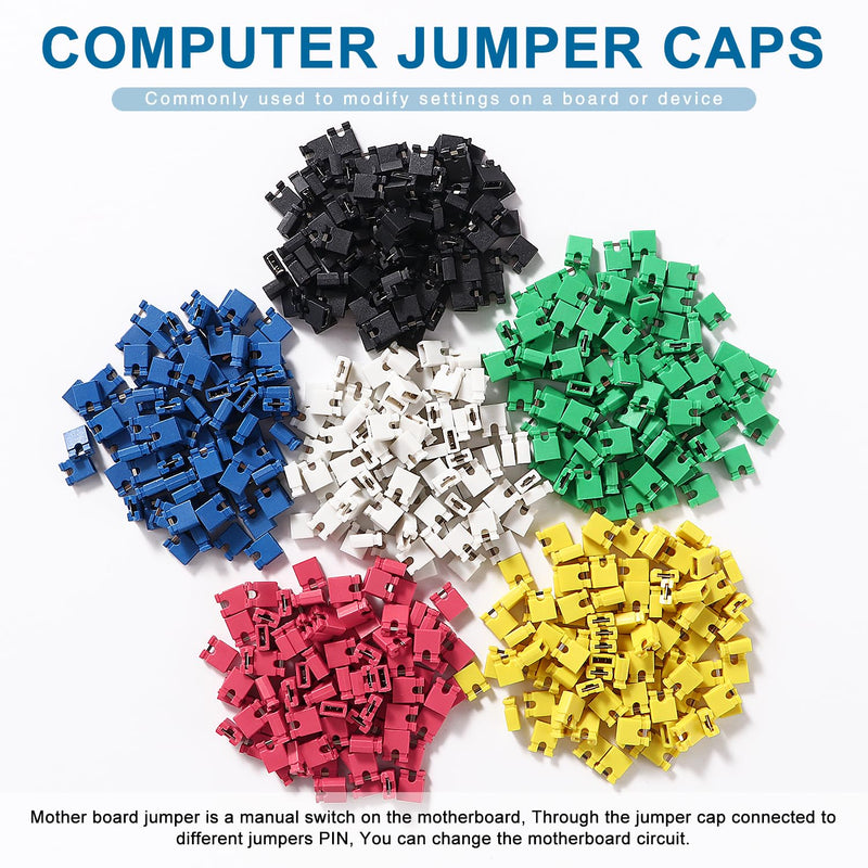 VooGenzek 600 Pieces 6 Colours 2.54 mm Computer Jumper Caps Shunts Short Circuit Cap, 2.54 mm Short Circuit Jumper Caps, Jumper Caps for PCB, 2-Terminal Open Top Jumper Cap, for Arduino PCB
