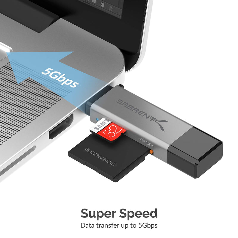 SABRENT USB 3.0 and USB Type-C OTG Card Reader Supports SD, SDHC, SDXC, MMC/MicroSD, T-Flash (CR-BCA2) 2-Slot USB A & C