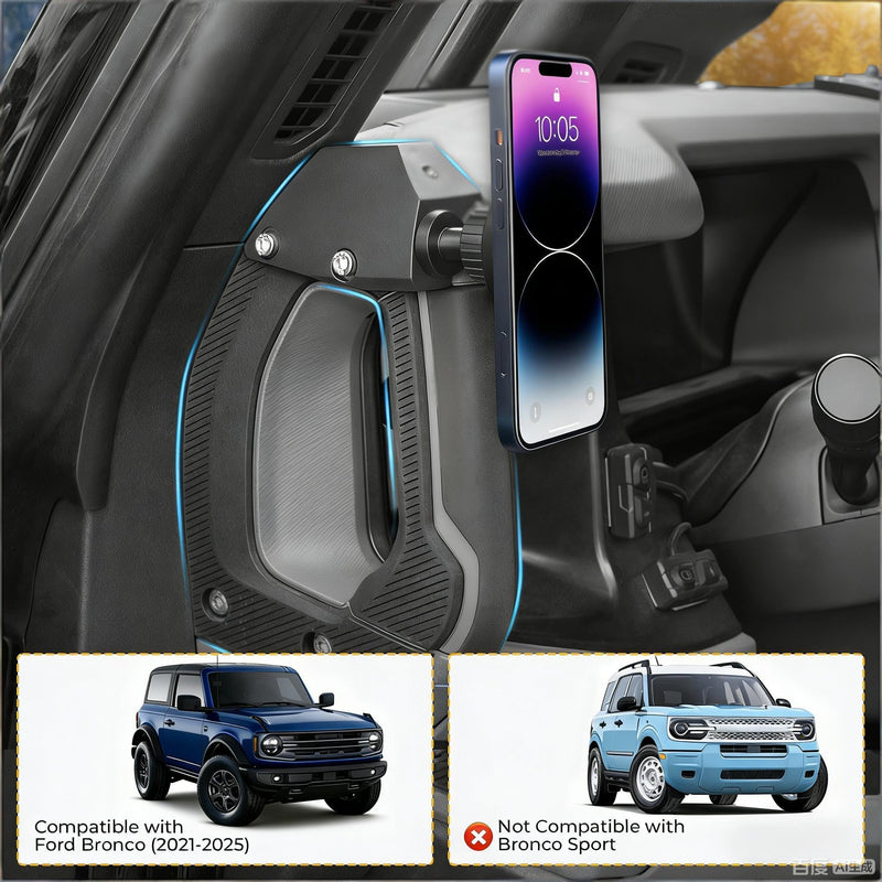 Magnetic Car Phone Mount for 2021–2025 Ford Bronco Accessories, Grab Handle Mount Phone Holder, 360° Rotating Magnetic Car Phone Holder, Driver Side (Not for Bronco Sport) Magnetic Mount