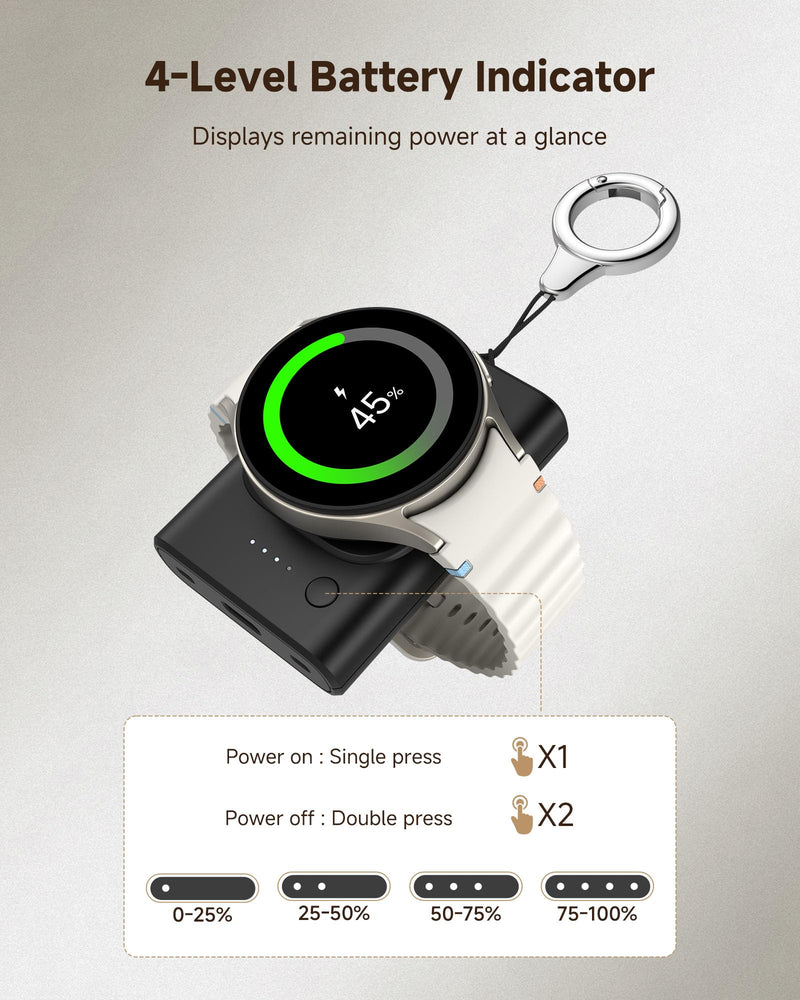 Portable Charger for Samsung Galaxy Watch 8/8 Classic/Ultra/7, 1800mAh Charger for Samsung Watch FE/6/6 Classic/5/5 Pro/4/4 Classic/3/Active 2, with Keychain (Pack of 2) 46.2×64.8×16 mm (Pack of 2)
