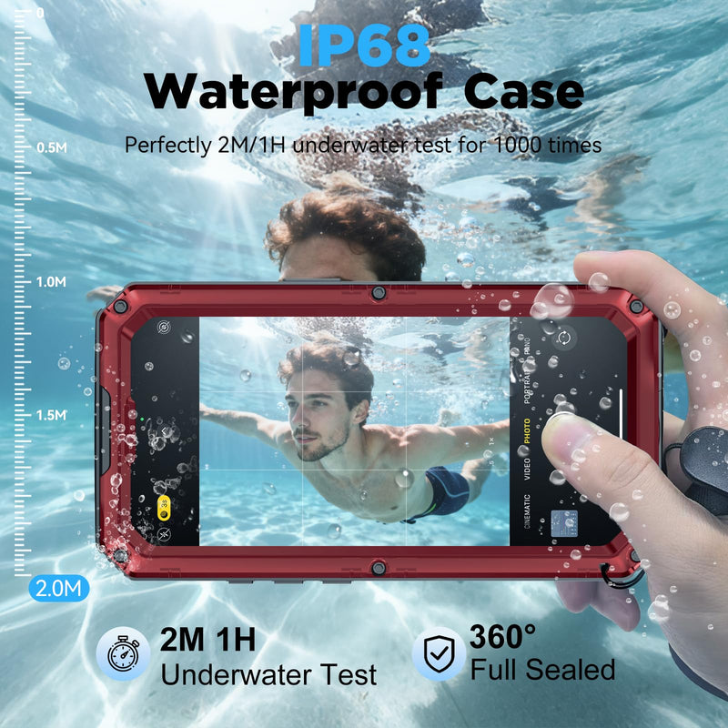Beasyjoy for iPhone 17 Case Waterproof, Heavy Duty Metal Full Body Protection, Built-in Screen Protector, Military Grade Shockproof Dustproof Rugged Cover for iPhone 17 6.3 inch, Red