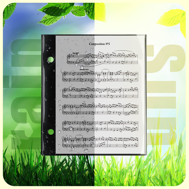 12 Pieces Flip Folder Pages Flip Folio Marching Band Music Files Holder Sheet Musical Flip Folder with 2 Holes 7.5 x 6.3 Inches PVC Waterproof Window Pages for Music Files (Black, Single Side) Black