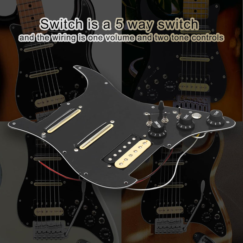 Humbucker Electric Guitar Pickguard Pickup with Singlecut Wiring Loaded Prewired Pickguard SSH Guitar Pickguard Swith Control Scratchplate Assembly for Fender Strat Guitar (Right Hand-Black-Black) Right Hand-Black-Black