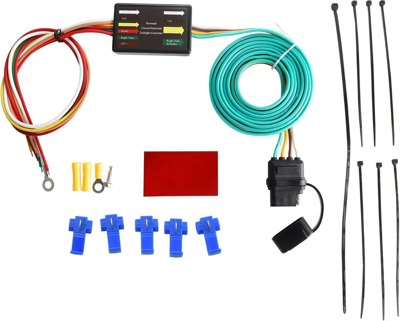 PSEQT 3-to-2-Wire Splice-in Trailer Tail Light Converter with 4-Pin Flat Plug Wiring Harness Waterproof for Tail Side Clearance Brake Stop Turn Signal Lights, Used in Trailer Truck Van RV ATV, 1Pcs