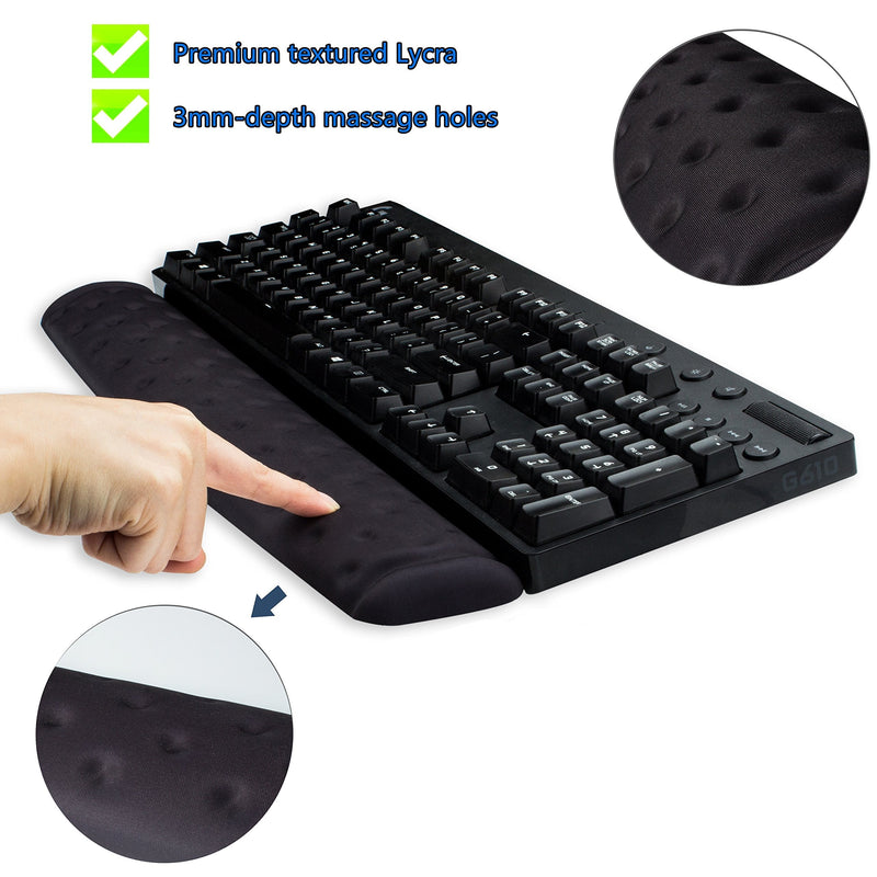 BRILA Memory Foam Mouse & Keyboard Wrist Rest Support Pad Cushion Set for Computer, Laptop, Office Work, PC Gaming - Massage Holes Design - Easy Typing Wrist Pain Relief (Black) Black Bundle