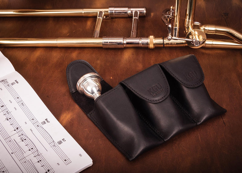 Trombone/Euphonium MOUTHPIECE HOLDER. Genuine leather carrying bag. Compact Mouthpiece Holder. Protection Case for Trombone/Euphonium Mouthpiece. Gift Idea Trombonist (Triple, Black) Triple