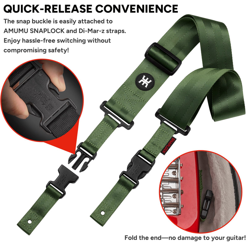[AUSTRALIA] - Amumu SNAPLOCK Pro Guitar Strap - Quick-Release Buckle, Screw Fasten Ends, Quick-Fetch Pick Holder, Adjustable 38"-57", Fits Bass, Electric Guitars, Gift for Guitarists, Army Green 