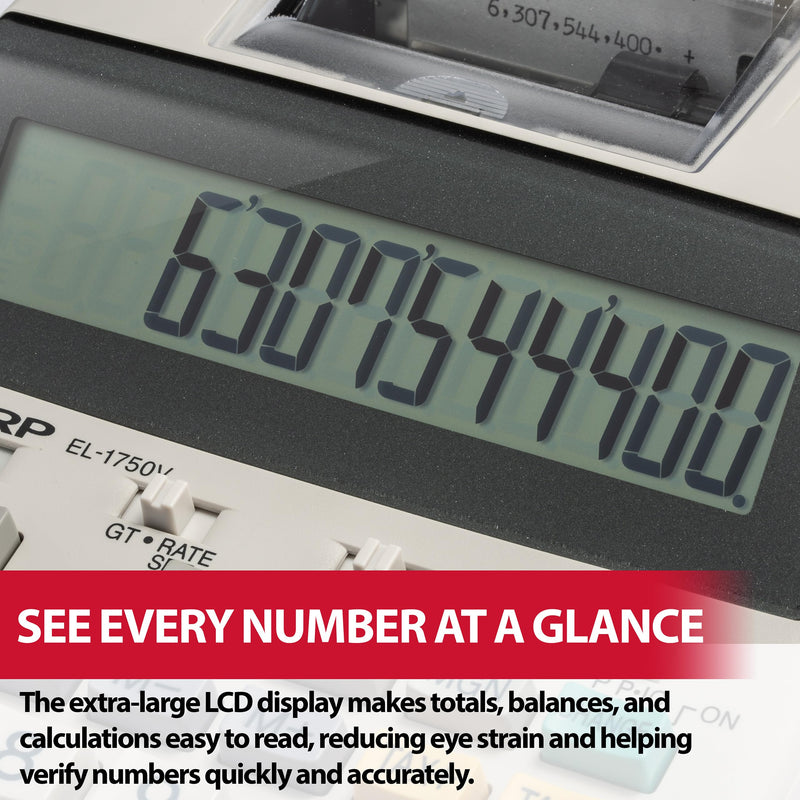 Sharp EL-1750V Two-Color Printing Calculator 2 Lines/Sec 3" Black/Red Off-White
