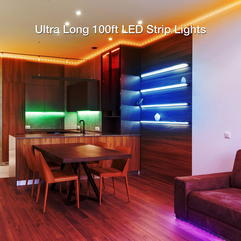 VOLIVO 100ft RGB Led Strip Lights, Color Changing Led Light Strips Kit with 24 Keys IR Remote Control, Led Lights for Bedroom, Room, Home 100 ft
