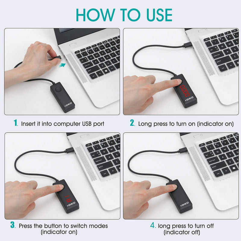 HONKID Mouse Jiggler USB C with LCD Timer ,Mouse Mover Jiggler with 3 Realistic Random Movements and Memory Function,Simulate Mouse Move to Keep Laptop Awake USB-C Port