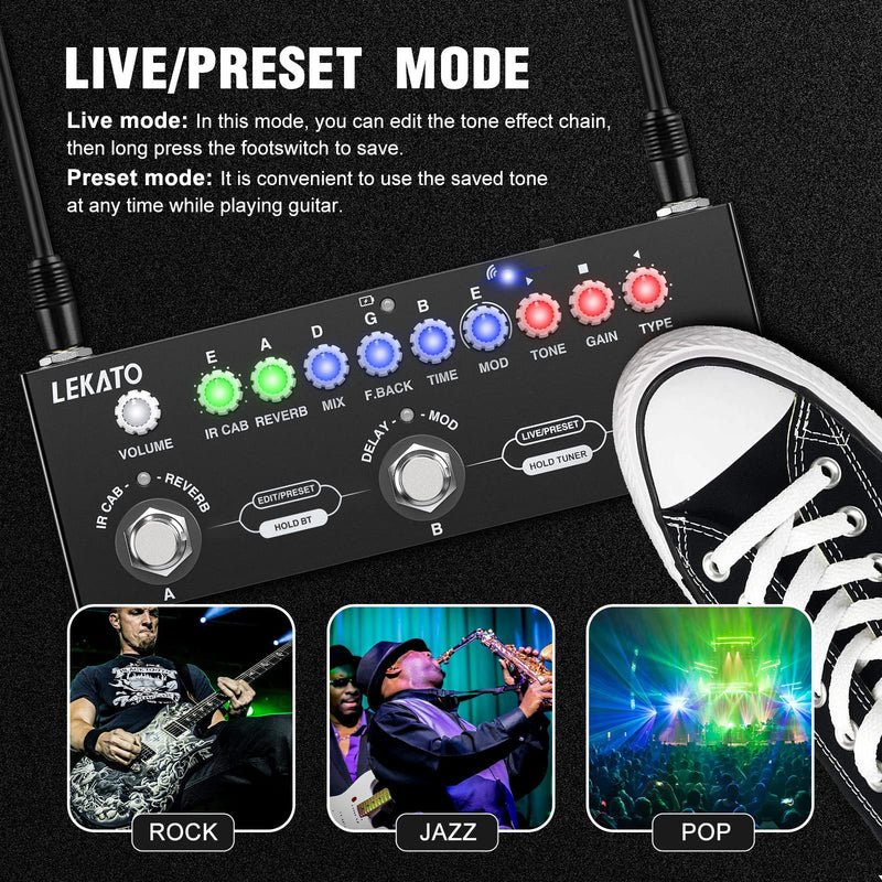 [AUSTRALIA] - LEKATO Multi Effects Guitar Pedal, with IR Loading 9 AMP Models, Delay Reverb Distortion Overdrive Pedal, Rechargable Electric Guitar Effects Multi Pedal Support Recording,Bluetooth 5.0 For Electric Guitar 