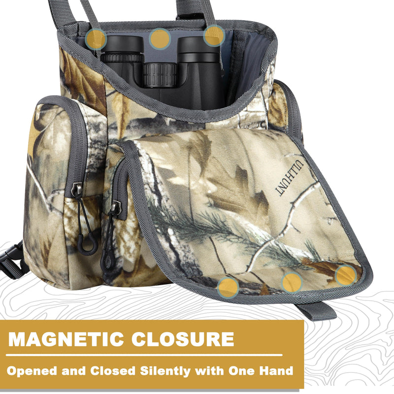 Binocular Harness Chest Pack: Hunting Bino Harness with Rangefinder Pouch & Binoculars, Binocular Pack for Hunting Tree Camo