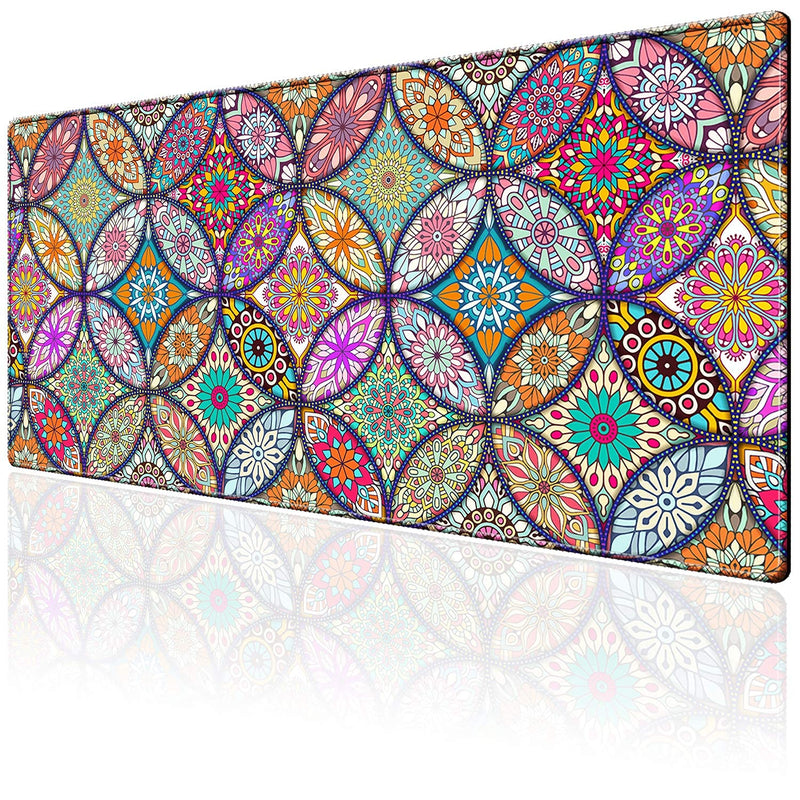 EkuaBot Mandala Large Gaming Mouse Pad (35.4×15.7 in, 3mm Thick), Non-Slip Rubber Base and Reinforced Lock Edges, XXL Extended Mousepad for Work, Game, Desk mat, Desktop Decoration