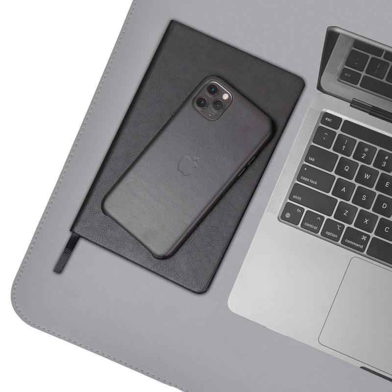 Non-Slip Leather Desk Pad 36” x 20”, Vine Creations Desk Mat Large Protector Waterproof Gray - 2021 Upgraded Sewing PU Leather Mouse Pad Writing Surface, Office Decor Desktop Blotter for Top of Desks 36" x 20"