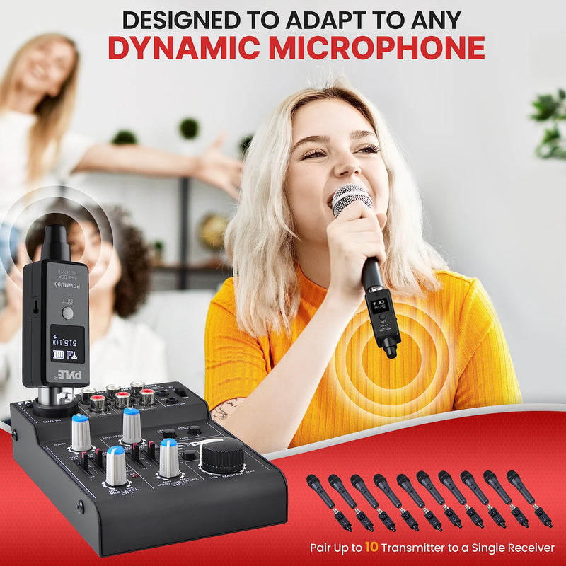 Pyle Multifunctional UHF Wireless XLR Adapter System,Transmitter And Receiver For Dynamic Microphones And Music Sources,48k Frequency Signal Transmission,USB Recharge Capable,90 Feet Range,Dark Gray Sound And Recording Equipment