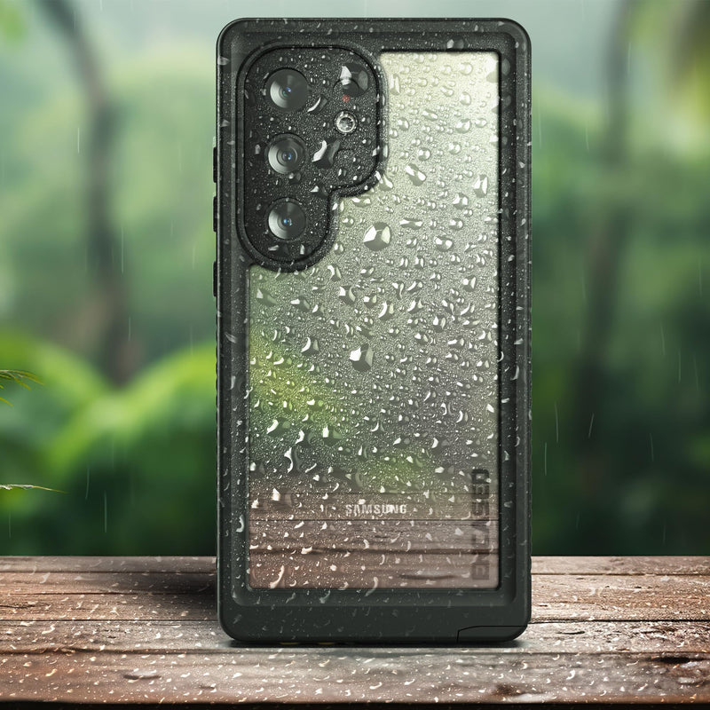 Encased Waterproof Belt Case Designed for Samsung Galaxy S24 Ultra - Full Body Protective Case with Screen Protector Built-in with Holster Clip (Clear/Black)