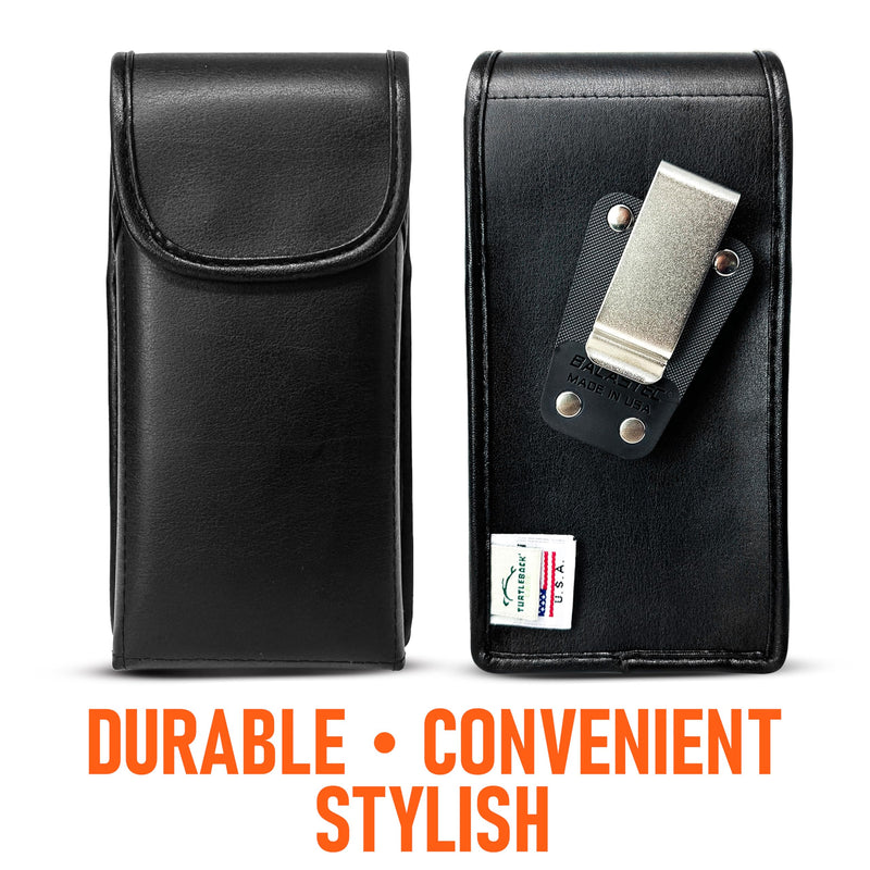 Turtleback Belt Clip for iPhone 17 Pro and 17Air -Medium- Fits w/Shockproof Commuter Style Cases, Premium Black Leather Vertical Belt Holder, Magnetic Closure HD Rotating Clip Medium Vertical - Leather w/ HD Clip