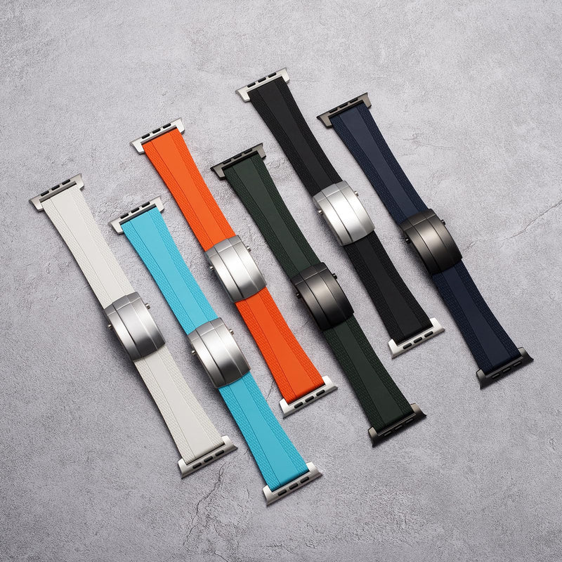 Luxury Band For Apple Watch Ultra 2 Bands for Men 49mm 46mm 45mm 44mm, Silicone Strap with Metal Connector for iWatch Series 10 9 8 7 6 5 4 3 2 1 SE,White/Black