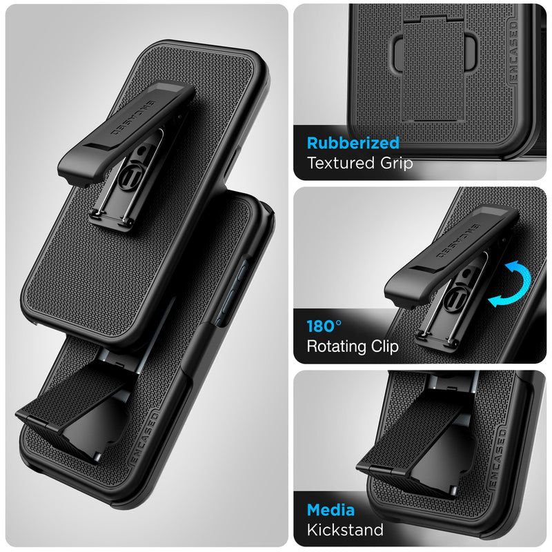Encased DuraClip for iPhone 16 Pro Max Belt Clip Holster Case with Tempered Glass Screen Protector (Black) (Pack of 2) iPhone 16 Pro Max (Pack of 2) Black