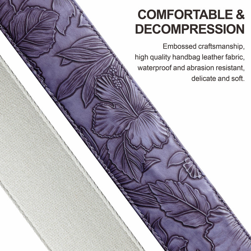 Nefelibata Guitar Strap with Pick Pocket,2.3 inch Porter Style Vegan Leather Carving Guitar Straps,60s Vintage Style (Purple) A# - Purple