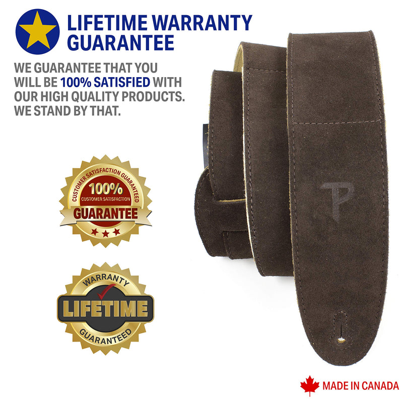 [AUSTRALIA] - Perri's Leathers Suede Guitar Strap with Sheepskin Pad, Anti-Slip, Adjustable 41"–56", Compatible with All Guitars Brown 