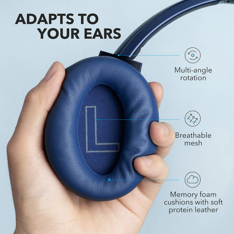 Soundcore Anker Life Q20 Hybrid Active Noise Cancelling Headphones, Wireless Over Ear Bluetooth Headphones, 60H Playtime, Hi-Res Audio, Deep Bass, Memory Foam Ear Cups, for Travel, Home Office Blue