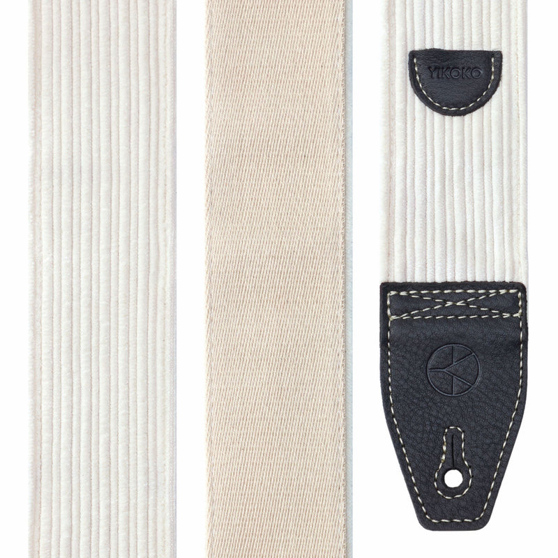 Guitar Strap 2 inch Corduroy Guitar Straps with Full Grain Leather End, for Bass Electric and Acoustic Guitars, Free Strap Button, 2 Strap Locks and 4 Guitar Picks Corduroy Series White