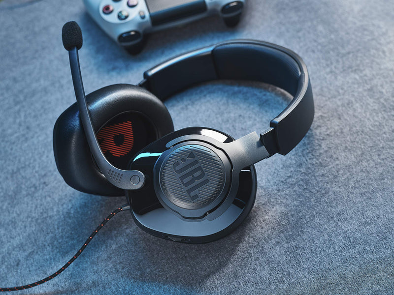 JBL Quantum 200 - Wired over-ear gaming headset with Voice focus directional flip-up mic and memory foam ear cushions (Black) Large