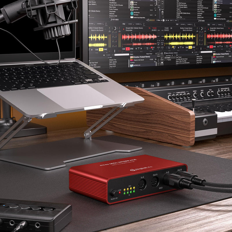 DigitalLife Stand-Alone Quad-I/O 5-PIN DIN MIDI Interface - MIDI Thru Box (4-In/4-Out) & MIDI Merge Box (2-In/4-Out), w/LED Indicators, Metal UMB05