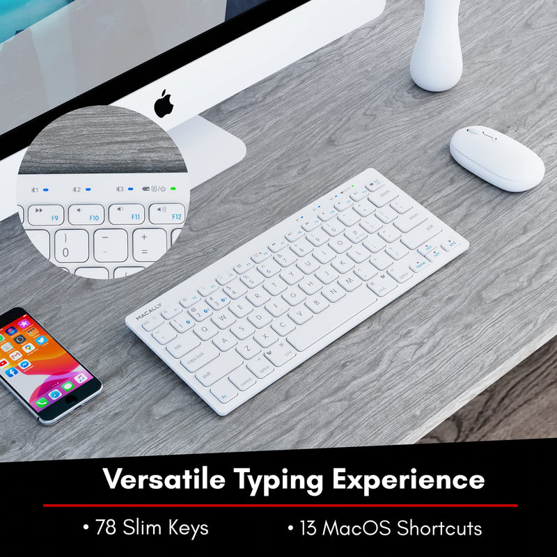 Macally Bluetooth Keyboard for Mac - Multi Device Wireless Keyboard for Mac Mini / Pro, Macbook Pro / Air, iMac, iPad, iPhone, PC, Laptop - Compatible Apple Keyboard Wireless Compact with Stand