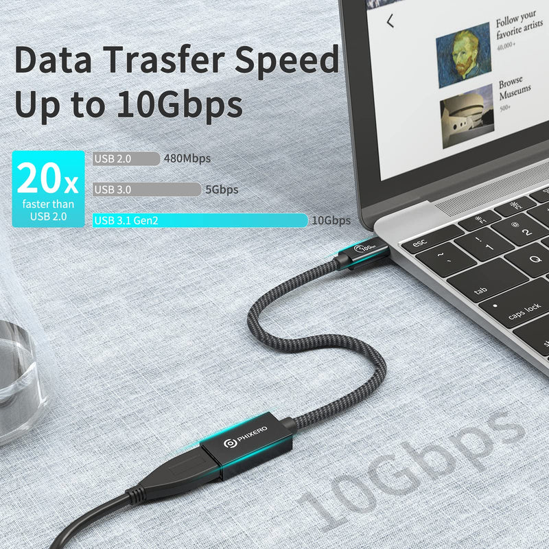 [10Gbps] USB C to USB 3.1 Gen 2 Adapter 1 FT, PHIXERO USB-C Male to USB-A Female, USB Type C to USB OTG Cable, Thunderbolt3 to USB Adapter Compatible with MacBook Pro/Air, iPad Pro, Samsung Galaxy 1FT