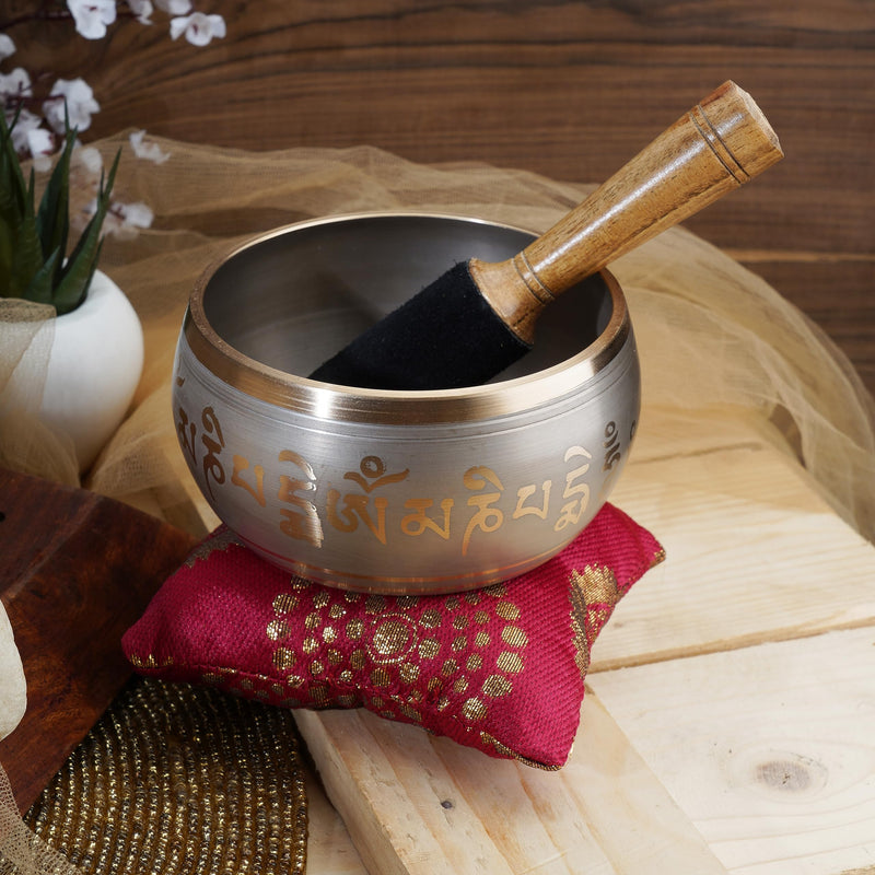 Ajuny Tibetan Singing Bowl Set for Meditation Yoga Chakra Healing Stress Relief Mindfulness Handmade Brass Sound Bowl with Stick and Cushion Unique Spiritual Gifts for Women & Men (Gold Beige) Gold-Beige