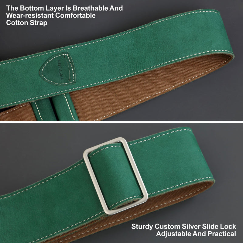 Nefelibata Guitar Strap, 2"Full Grain Leather Guitar Straps with Pick Pocket for Bass, Electric & Acoustic Guitar, Come with Guitar Picks,Strap Button and Strap Locks(Christmas Green) B#-christmas Green