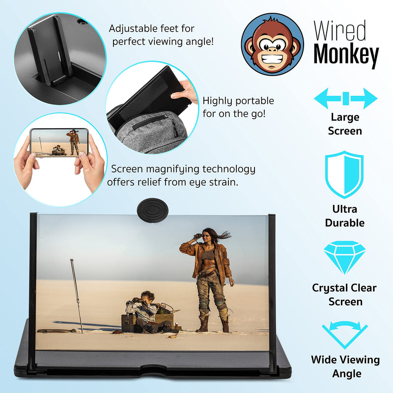 12" Phone Screen Magnifier - 3D Screen Magnifier for Cell Phone - Universal Smartphone Magnifying Screen - Thin and Portable Mobile Phone Screen Amplifier - Compatible with iPhone (Black, 12 inch) Black