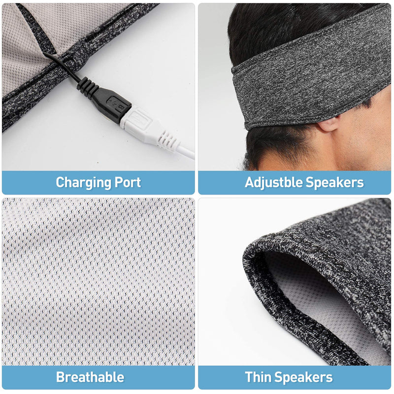 Sleep Headphones Wireless, Perytong Bluetooth Sports Headband Headphones with Ultra-Thin HD Stereo Speakers Perfect for Sleeping,Workout,Jogging,Yoga,Insomnia, Air Travel, Meditation Grey