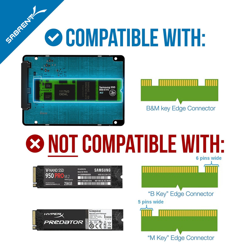 SABRENT M.2 SSD to 2.5-Inch SATA III Aluminum Enclosure Adapter (EC-M2SA) M.2 to SATA