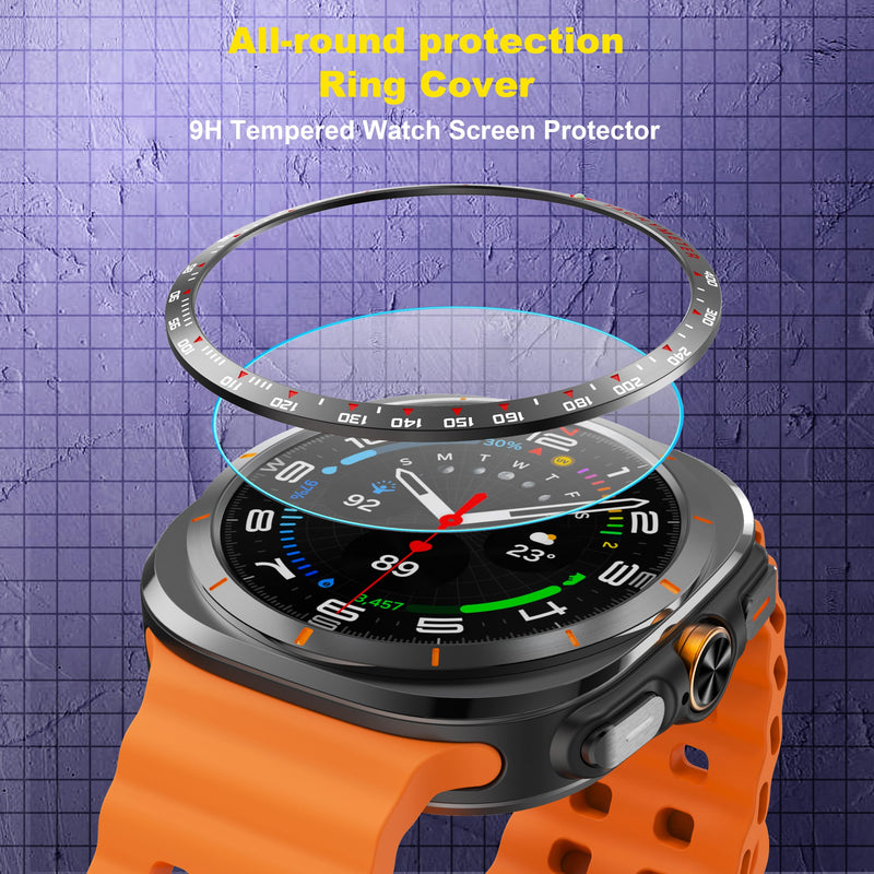 Samsung Galaxy Watch Ultra Bezel Cover and Samsung Galaxy Watch Ultra Titanium Band, Comes with Screen Protector (Black 47mm)