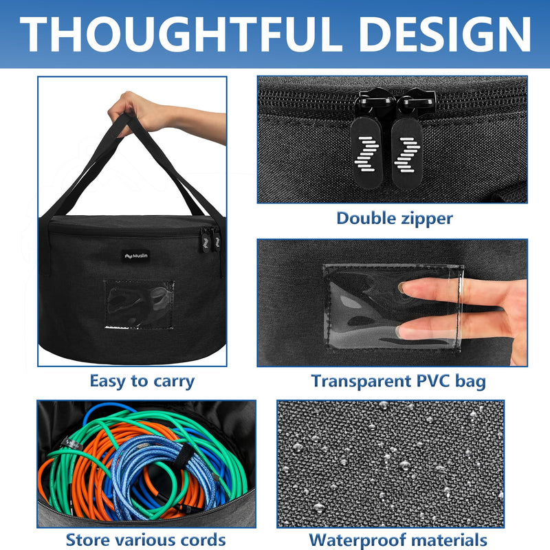 Accessories Bag for Guitar, Bass, Keyboard, Drums Cables & Adapters Multi-Function Round Storage, Internal Mesh Pocket for Connectors, Convenient and Stylish Music Gear Organizer.