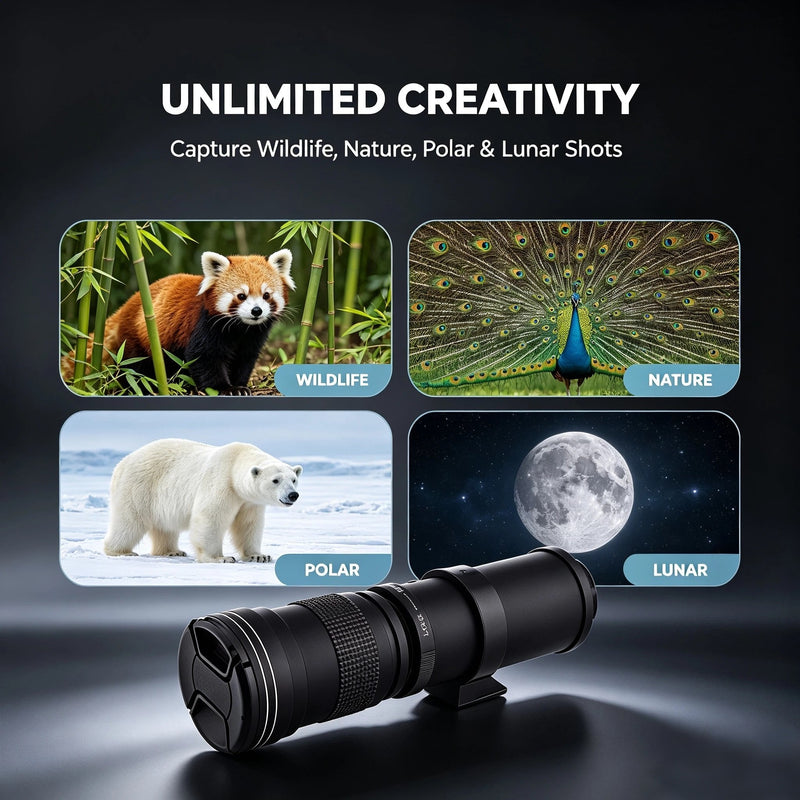 JINTU 420-800mm f/ 8.3 Manual Telephoto Zoom Lens + T-Mount for Canon EOS Rebel SL2 SL1 T3 T3i T4i T5 T5i T6 T6i T6s T7 T7i 4000D 6D 7D 60D 70D 77D 80D 5D II/III/IV 550D 650D SLR Camera Lenses