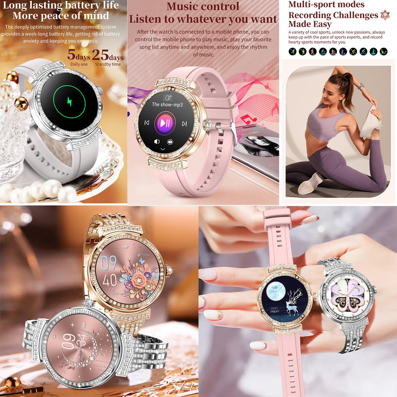 1.32" AMOLED Smart Watch for Women(Make/Answer Call), 2026 New 5ATM Waterproof Womens Smartwatches, Fitness Tracker Smartwatch for Android iPhones, Digital Watches Step Counter, 3 Straps (Silver) Silver