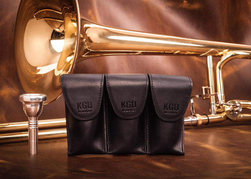 Trombone/Euphonium MOUTHPIECE HOLDER. Genuine leather carrying bag. Compact Mouthpiece Holder. Protection Case for Trombone/Euphonium Mouthpiece. Gift Idea Trombonist (Triple, Black) Triple