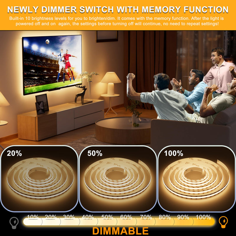 PAUTIX COB LED Strip Light 5V USB 6.56ft/2m 640LEDs 1200lm Dimmable LED Strip Light 3000K Warm White CRI85+ USB TV Backlight,Flexible Under Cabinet Tape Light for Bedroom,Kitchen,Home DIY Lighting 6.56ft/3000k(In-line Dimmer)