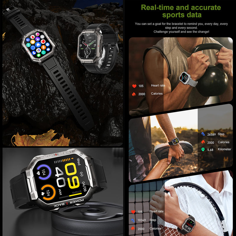 Smart Watch for Men, Bluetooth (Answer/Make Call) Fitness Tracker Tactical Military Waterproof Smartwatch for Android Phones iPhone Outdoor Sports Digital Watches Heart Rate Blood Pressure Monitor