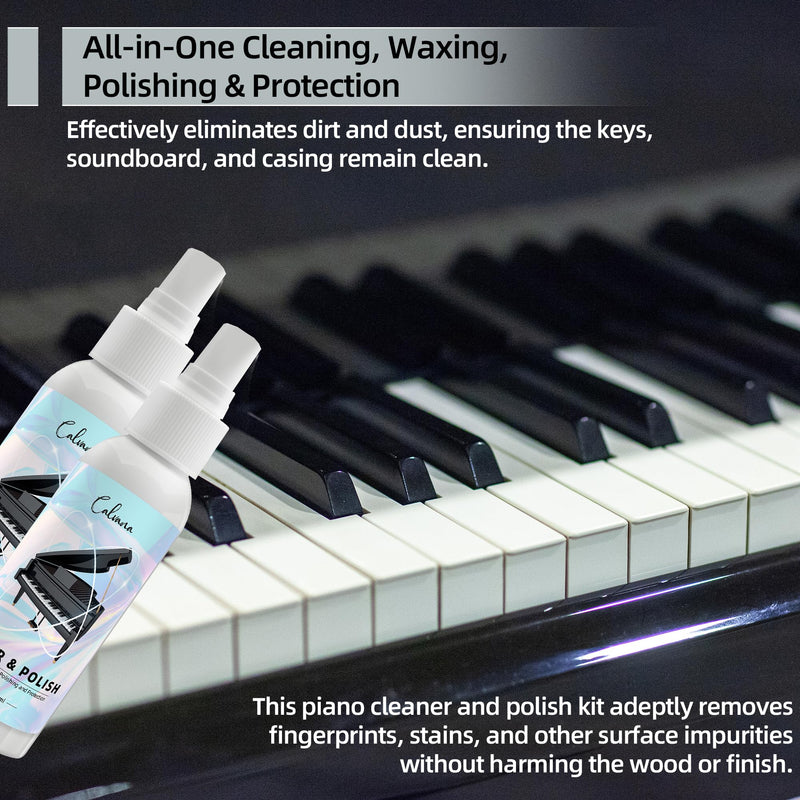 [AUSTRALIA] - Calvana (2-Pack) 2-in-1 Piano Cleaner and Polish Kit, Includes 12x12 Microfiber Cleaning Cloth, Piano Accessories for Most Piano Surfaces, Grand Piano, Digital Piano, Baby Grand Piano, Violin, 4 OZ×2 Cleaning & Polish Kit with Cleaning Cloth 2pk 