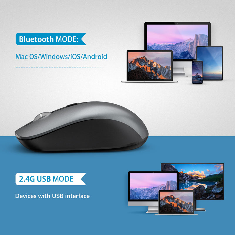 Bluetooth Mouse, J JOYACCESS 2.4G Wireless Bluetooth Mouse Dual Mode(Bluetooth 5.0/3.0+USB), Computer Mice for Laptop/Computer MacBook/Windows/MacOS/Android -Iron Gray Iron Gray