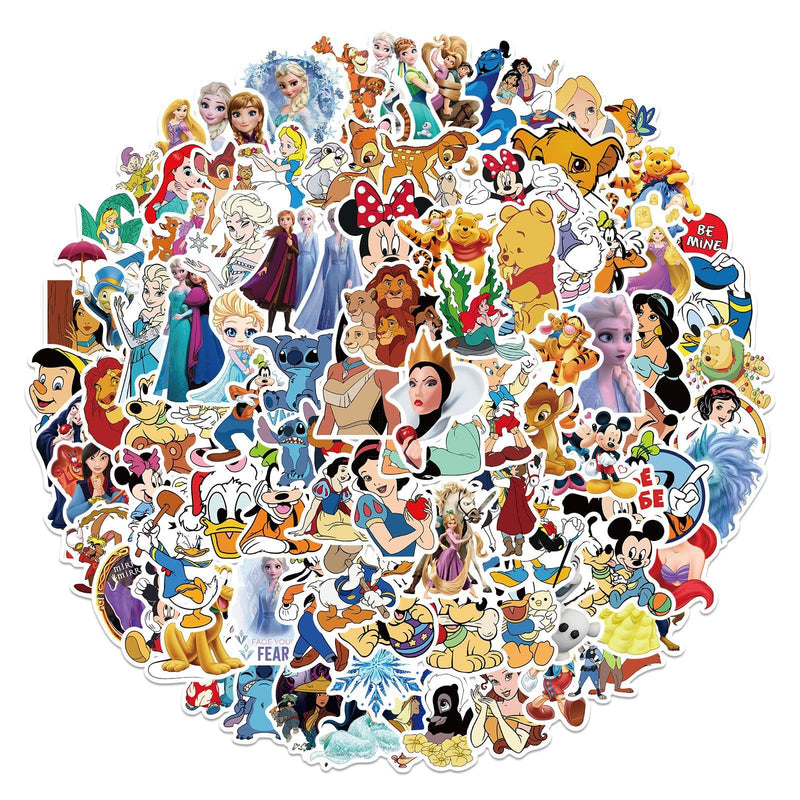 100Pcs Kids Disney Stickers Pack Princess Stickers Cute Cartoon Characters Stickers Movie Decal Childrens Decorative Sticker for Kids Teens Adults Waterproof Stickers for Water Bottle Laptop Luggage